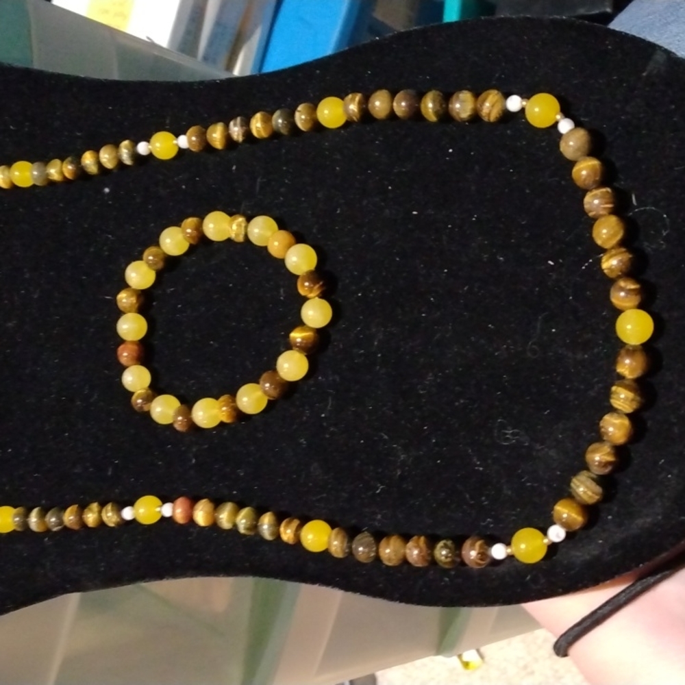 Signed Lee Sands Tiger Eye Necklace Bracelet Set